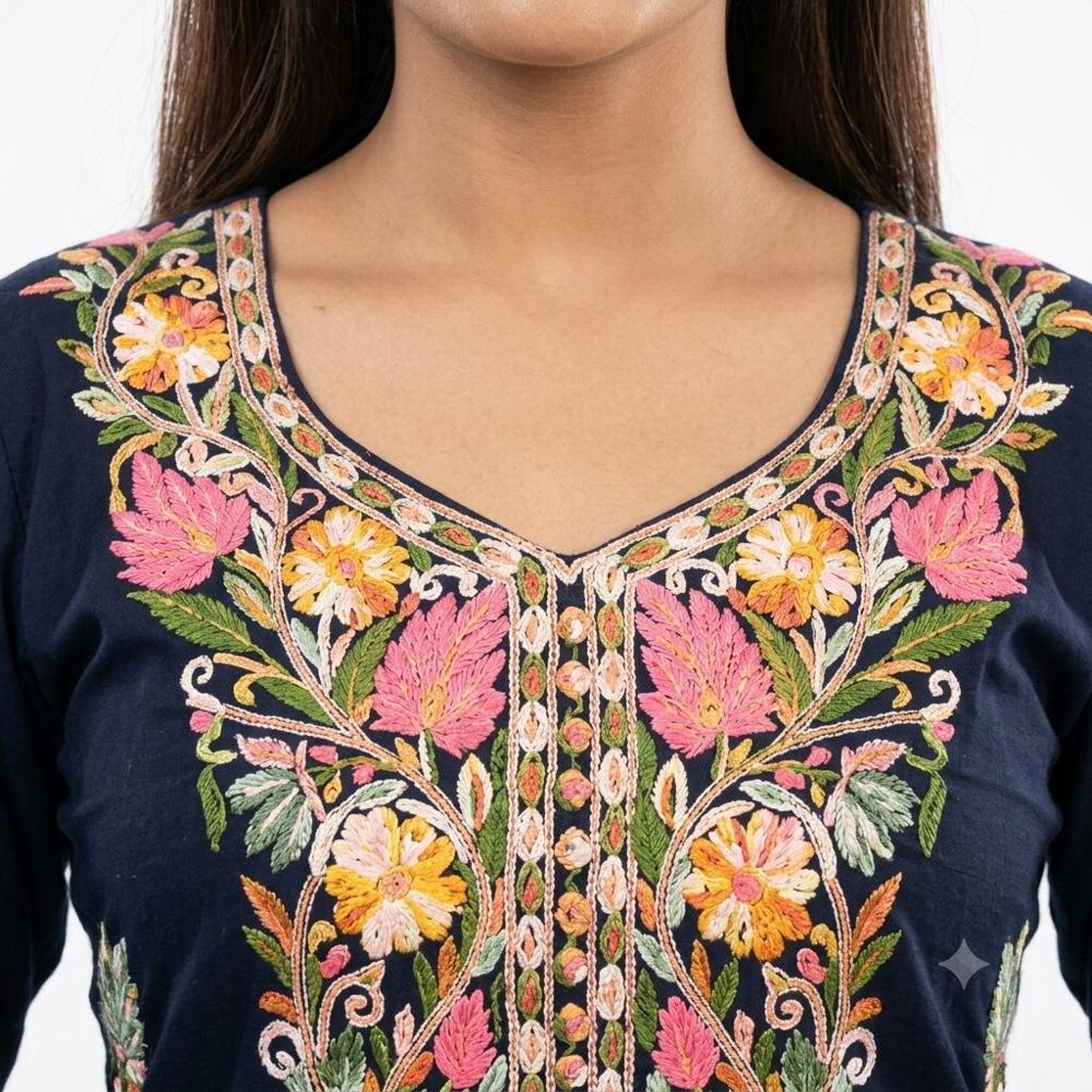Black Floral Embroidered Straight Kurta Pant Set