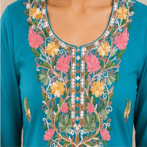Teal Blue Floral Embroidered Straight Kurta Pant Set