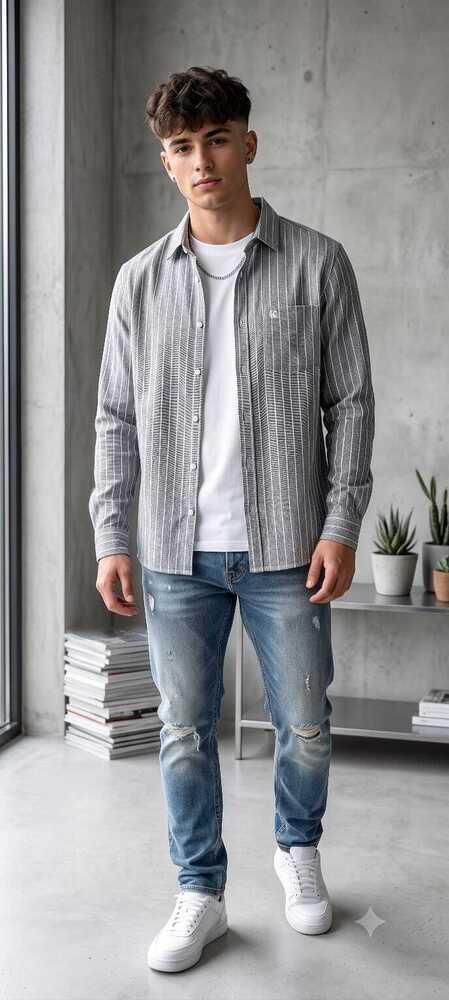 Light Purple Lining Cotton Shirt