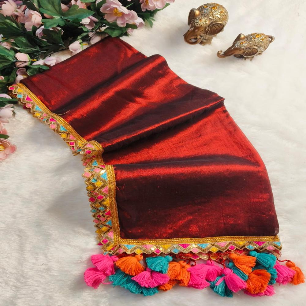 Pure Raga Tissue Multicoloured Lace Saree