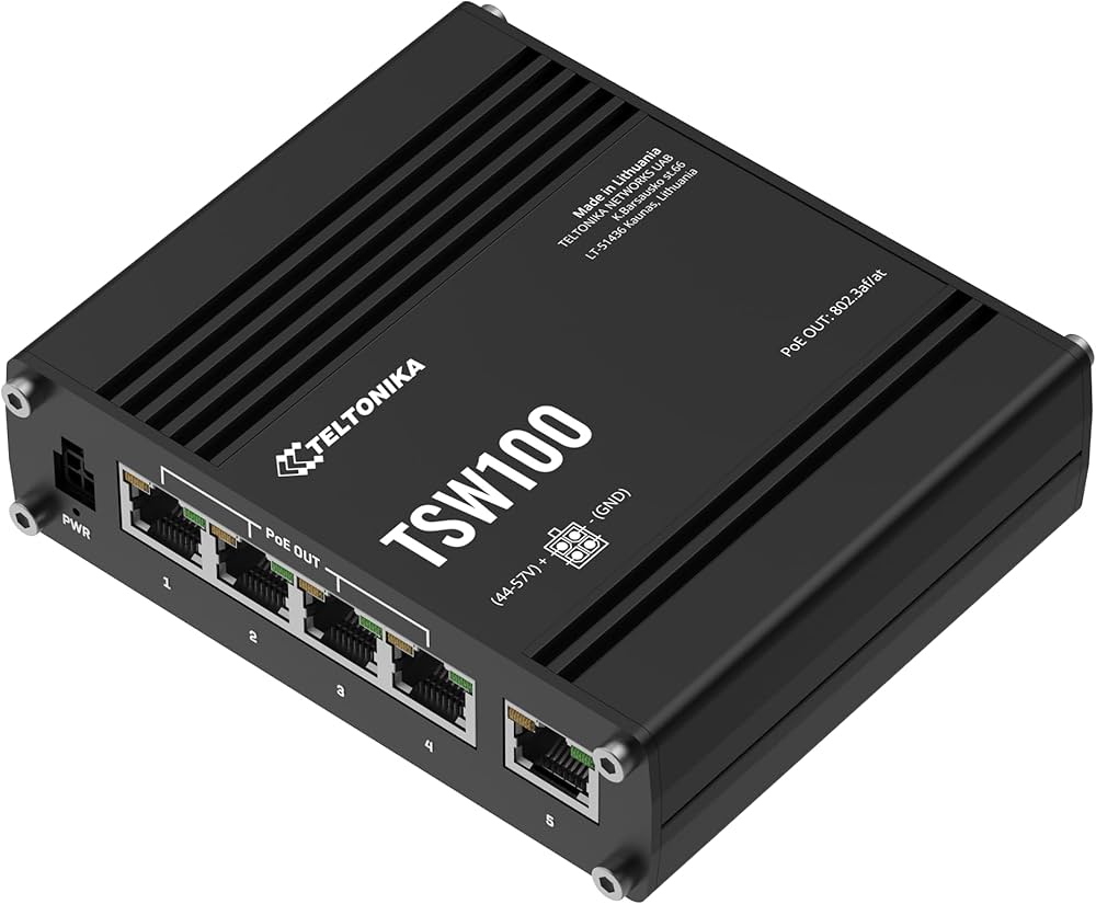 Teltonika TSW100 Industrial 5 Port Gigabit PoE+ Ethernet Switch