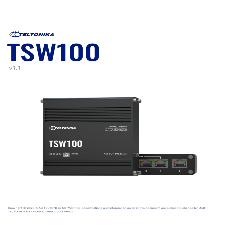Teltonika TSW100 Industrial 5 Port Gigabit PoE+ Ethernet Switch