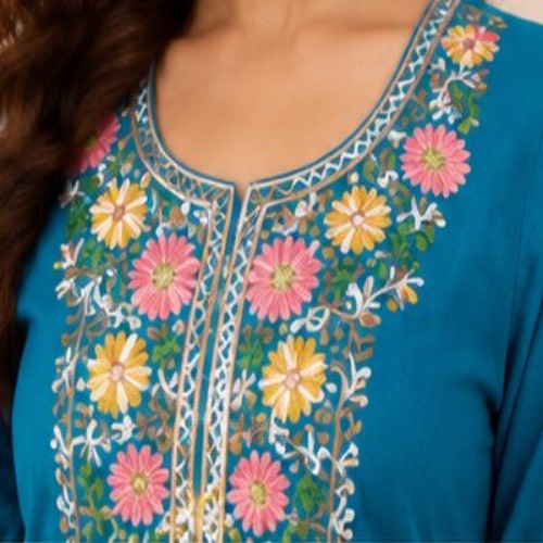 Teal Blue Floral Embroidered Kurta Pant Set