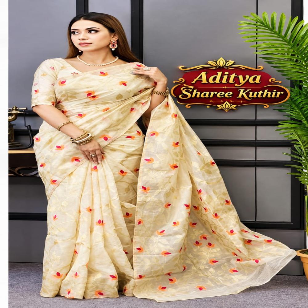 Allover zari weaving bonolata jamdani saree