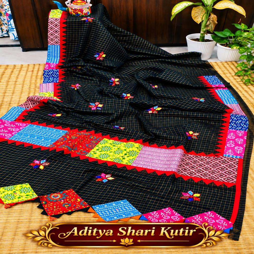 Mix match Ajrakh work saree