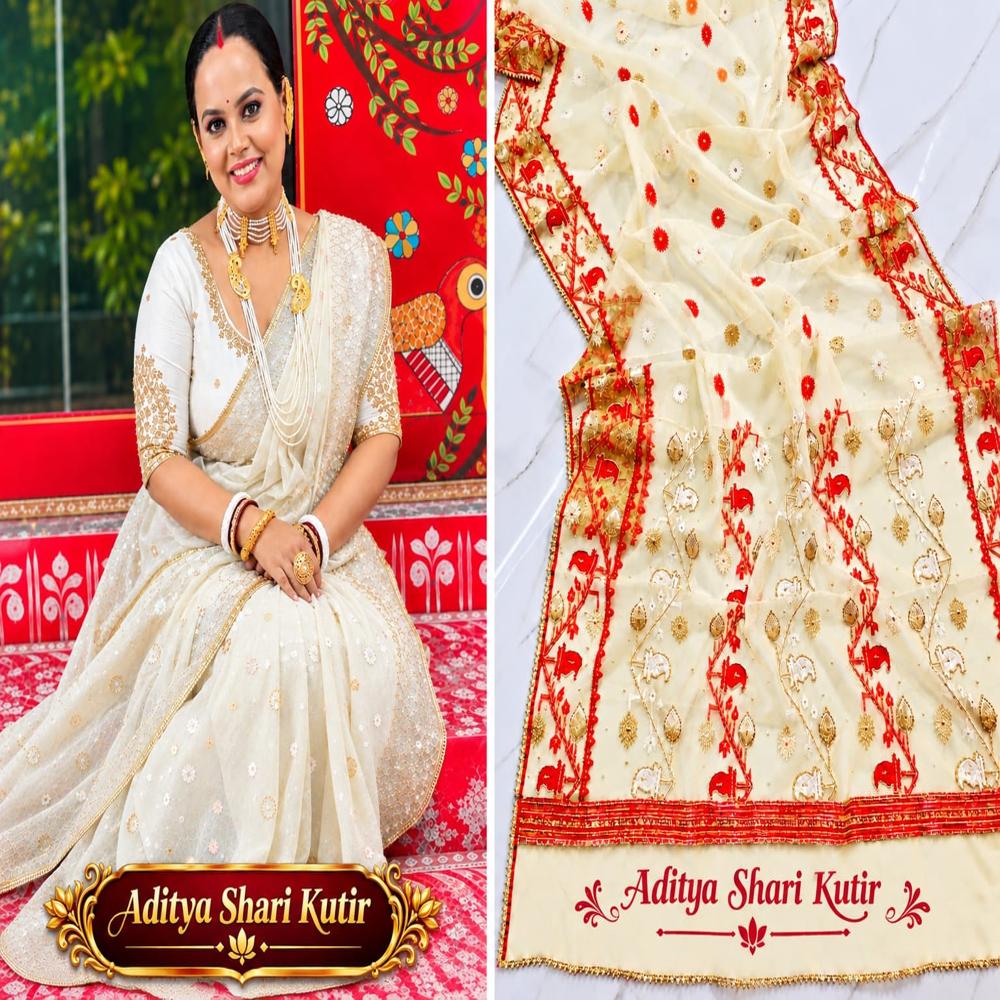 Kardana Maslin Jamdani Saree