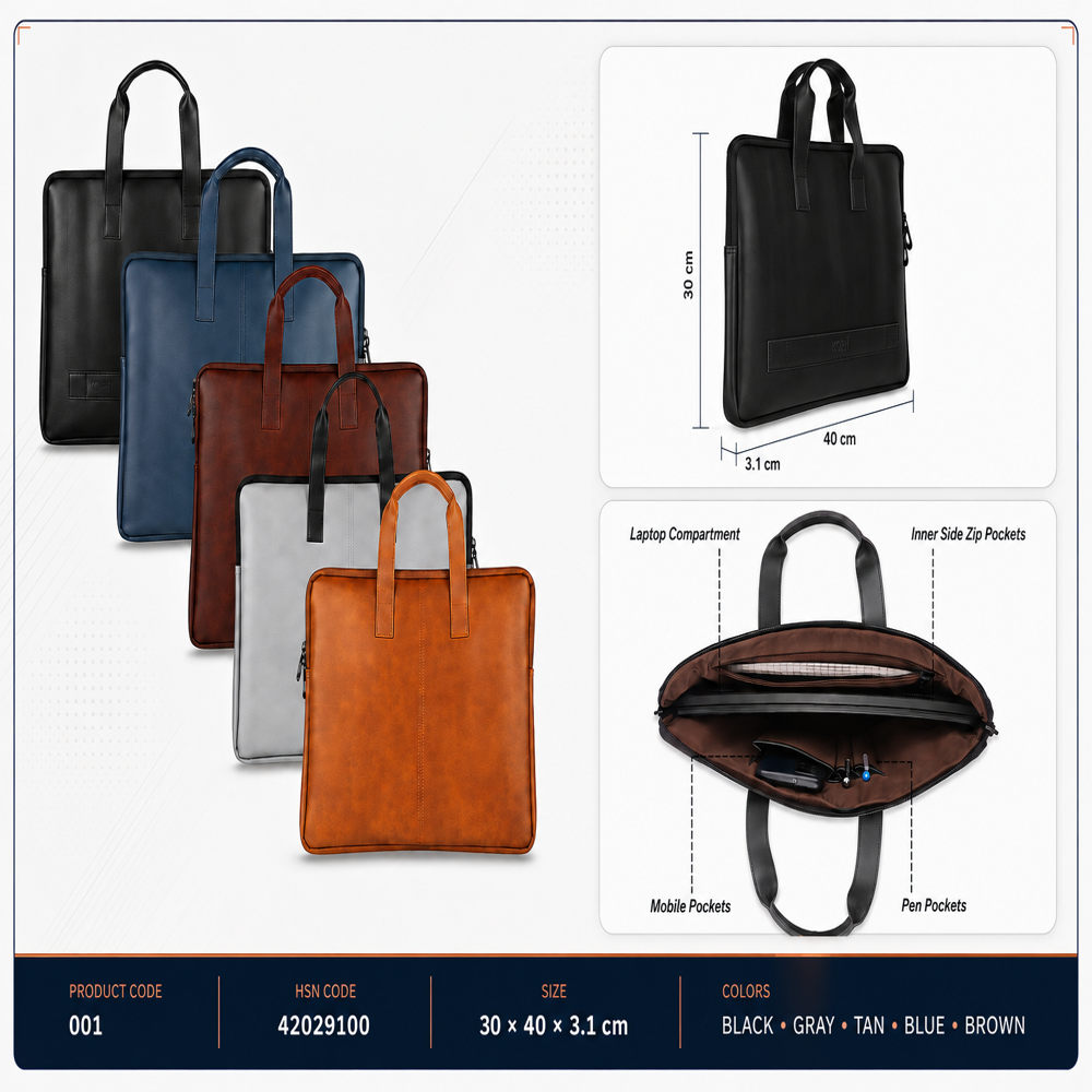 KORI Executive Slim Vegan Leather Laptop Bag(001)