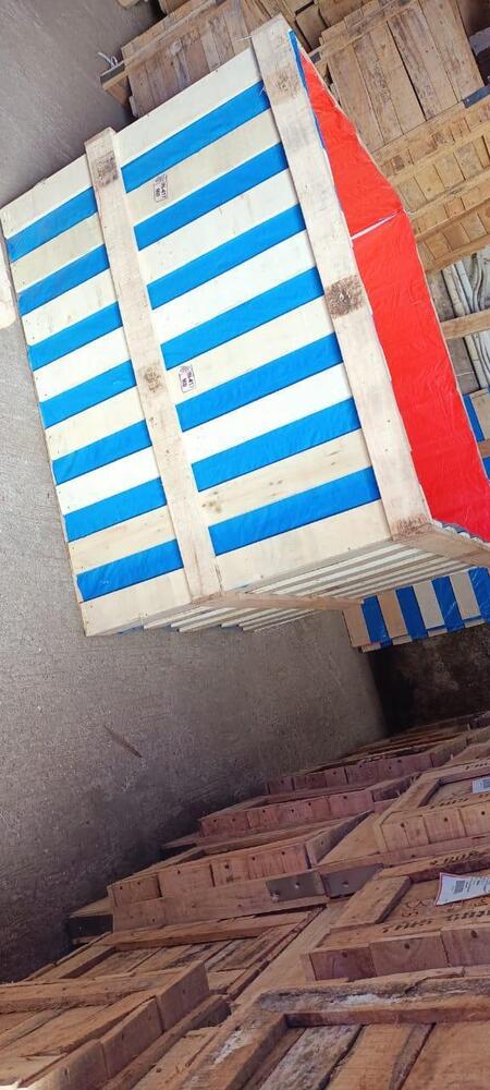 Blue Striped Wooden Packing Crate
