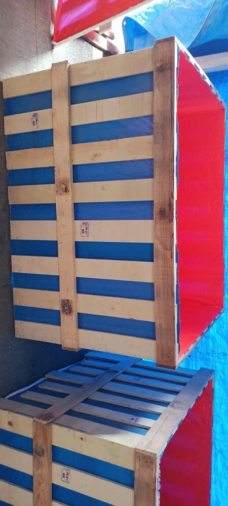 Blue Striped Wooden Packing Crate