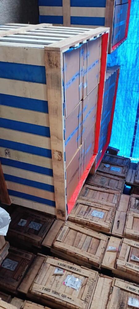 Blue Striped Wooden Packing Crate