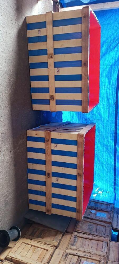 Blue Striped Wooden Packing Crate