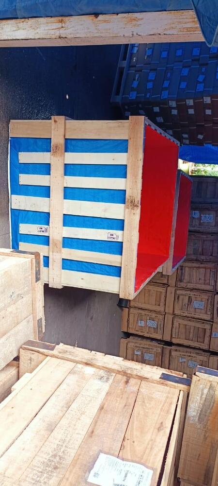 Blue Striped Wooden Packing Crate