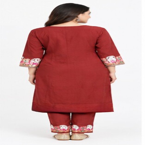Maroon Floral Embroidered Kurta Pant Set
