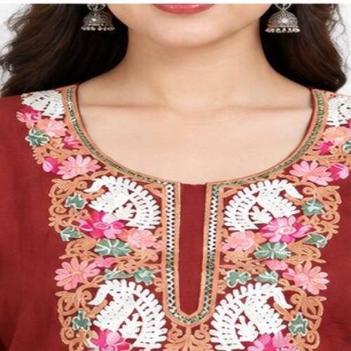 Maroon Floral Embroidered Kurta Pant Set