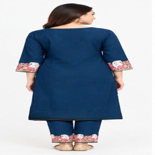 Navy Blue Floral Embroidered Kurta Pant Set