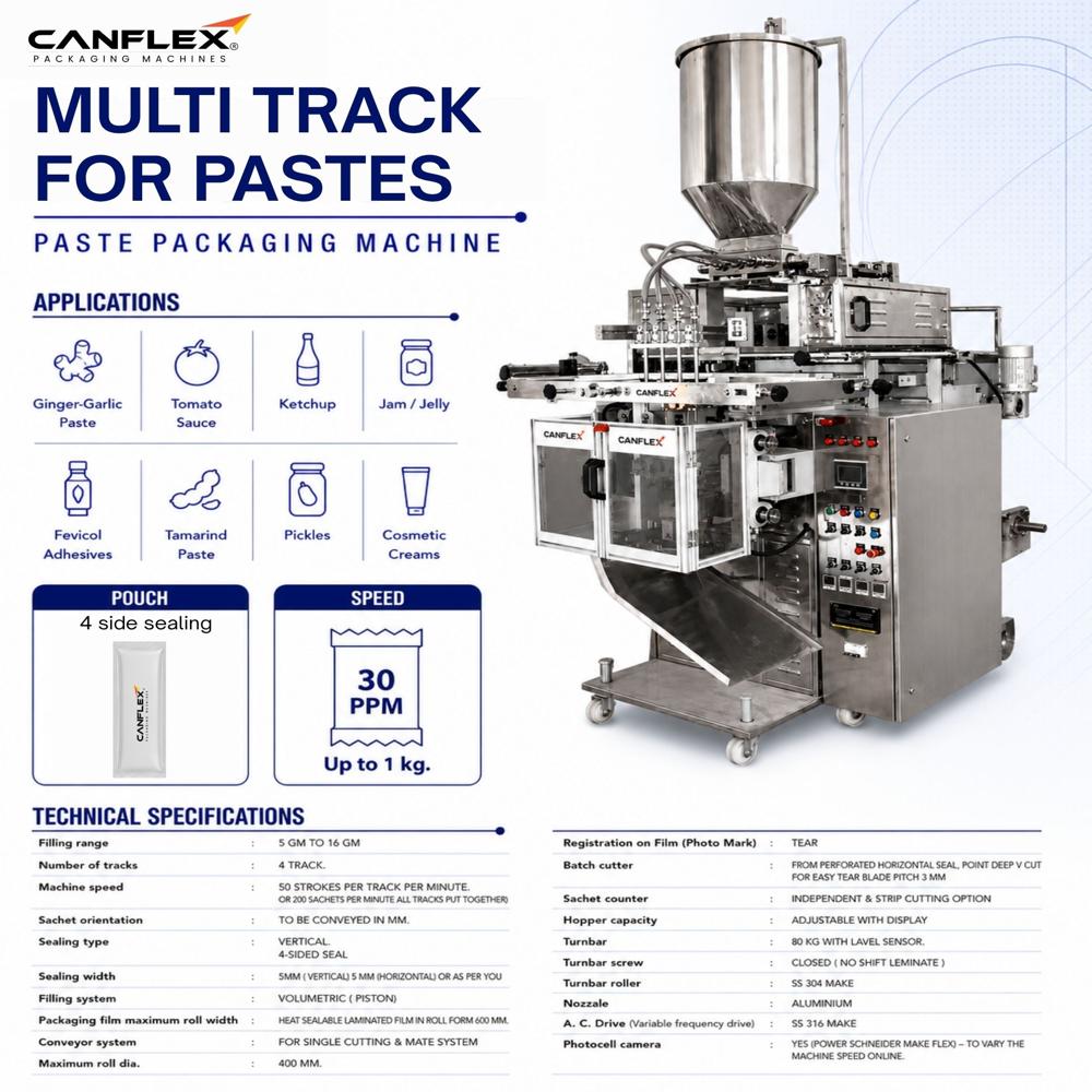 Automatic Multi Track Paste Pouch Packing Machine - Capacity: 80 Kg