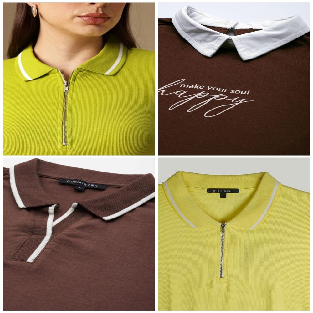 W13740 Ladies Collar T-Shirts Assorted