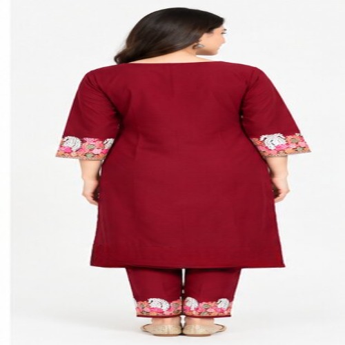 Maroon Floral Embroidered Kurta Pant Set