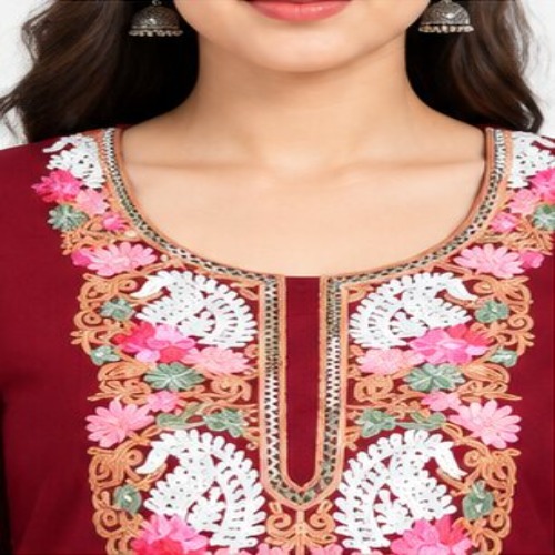 Maroon Floral Embroidered Kurta Pant Set