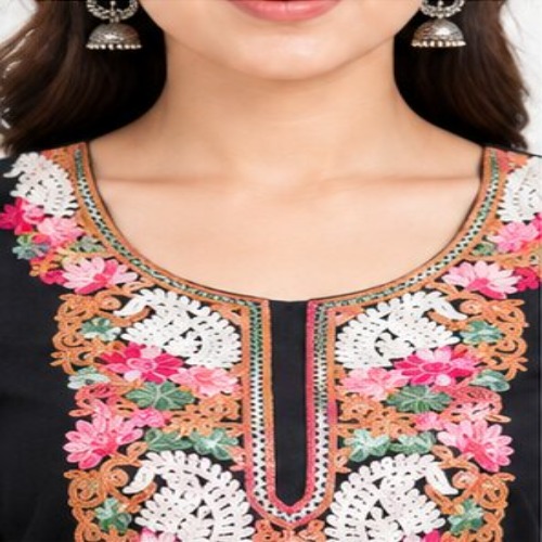Black Floral Embroidered Kurta Pant Set