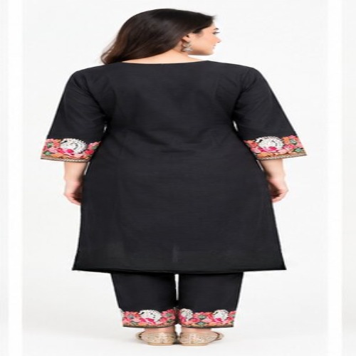 Black Floral Embroidered Kurta Pant Set