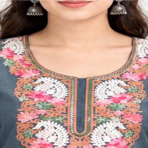 Slate Grey Floral Embroidered Kurta Pant Set