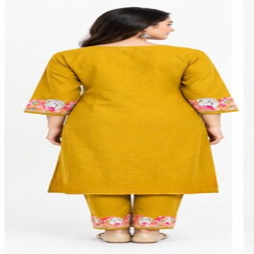 Mustard Yellow Floral Embroidered Kurta Pant Set