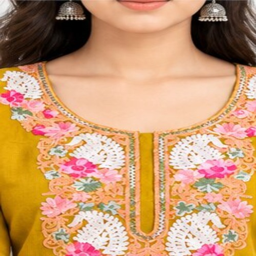 Mustard Yellow Floral Embroidered Kurta Pant Set