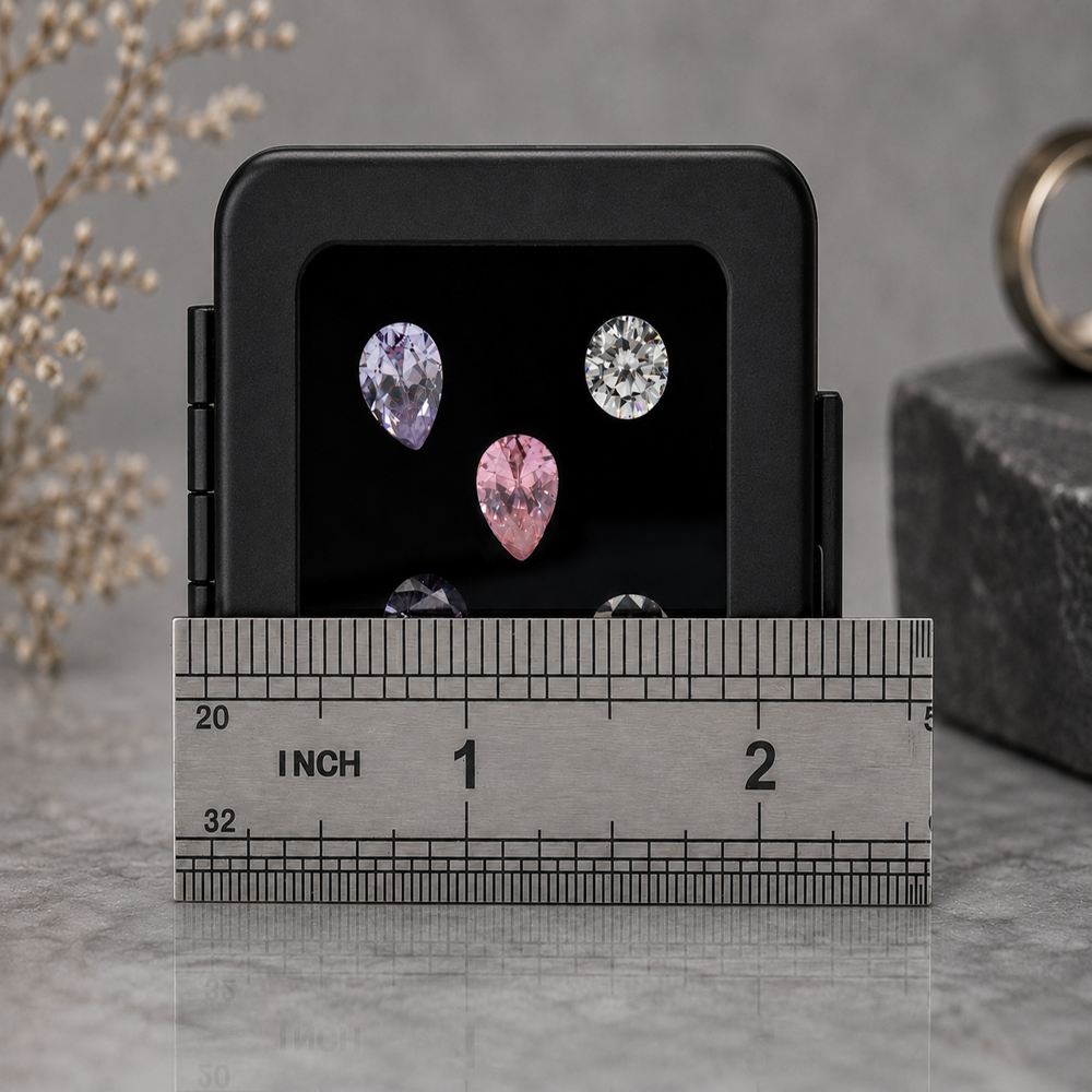 Metal Loose Diamond & Gemstone Display Box with Transparent Glass Top, Jewelry Storage Organizer Case for Diamonds, Gemstones, Beads, Rings, Crystals Size (2 * 2)