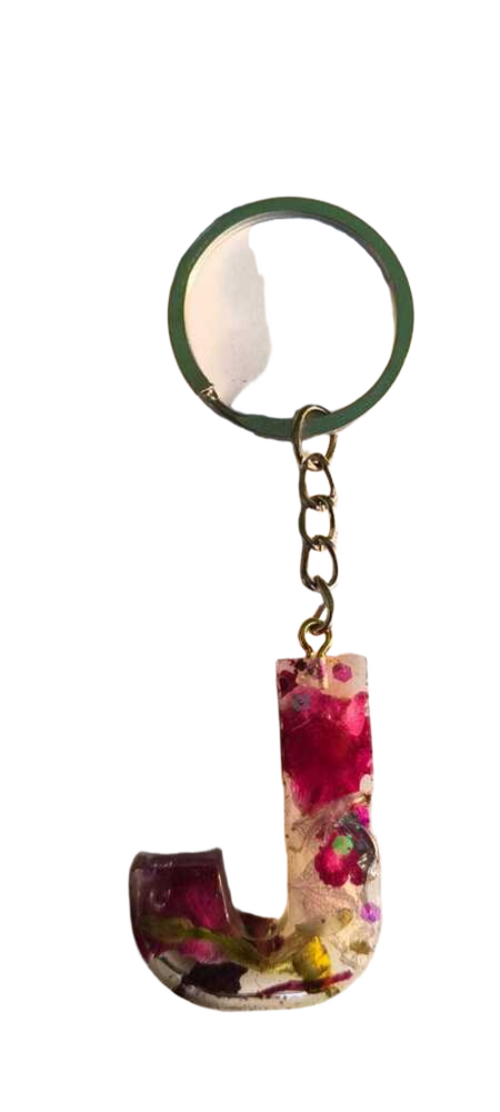 J Shape Floral Design Key Chain