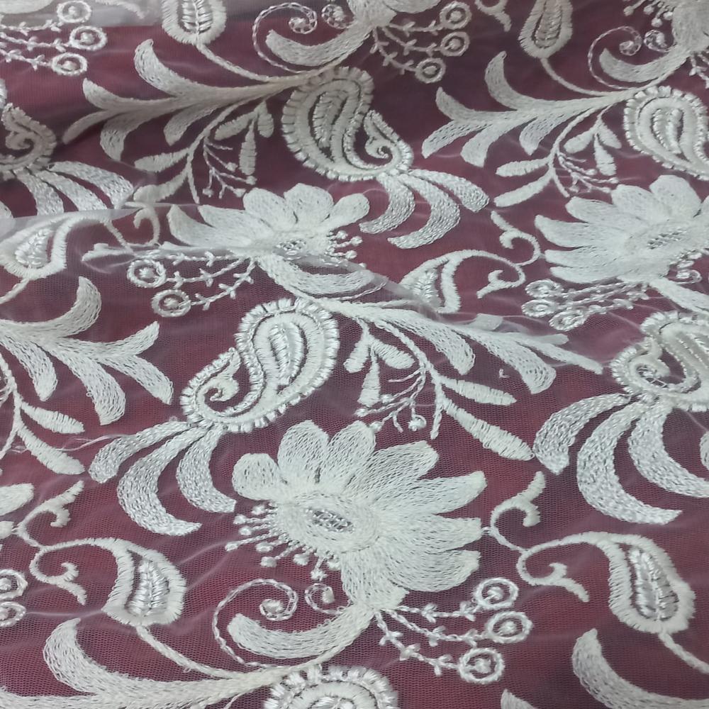 Wholesale Floral Embroidered Net Mesh Fabric (Bulk Exporter) - Madhav Fashion - Color: Dyeable