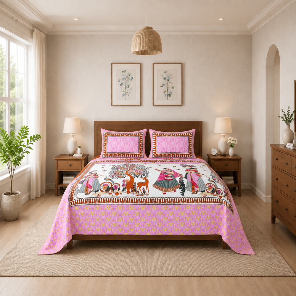 Royal Pure Cotton King Size Bedsheet with 2 Pillow Covers