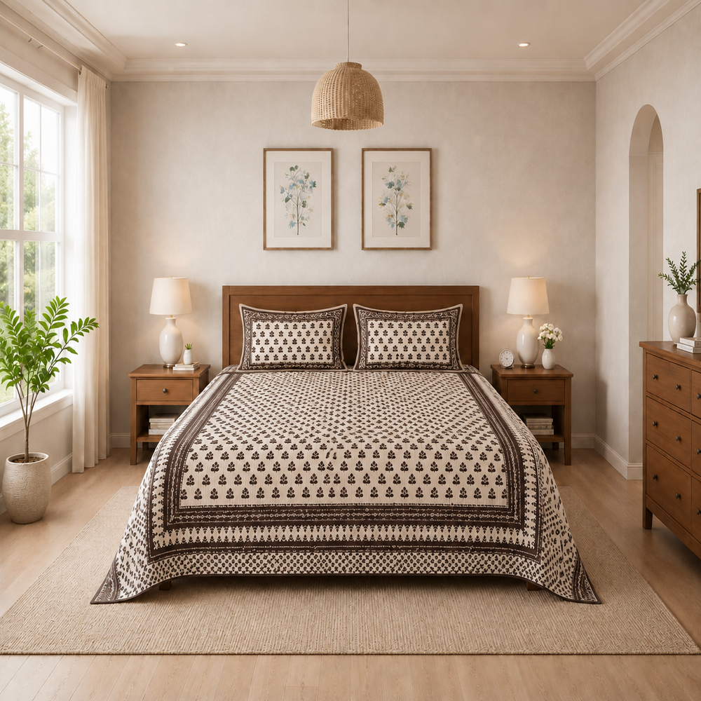 Pure Cotton King Size Bedsheet with 2 Pillow Covers | 108 INCH X 108 INCH