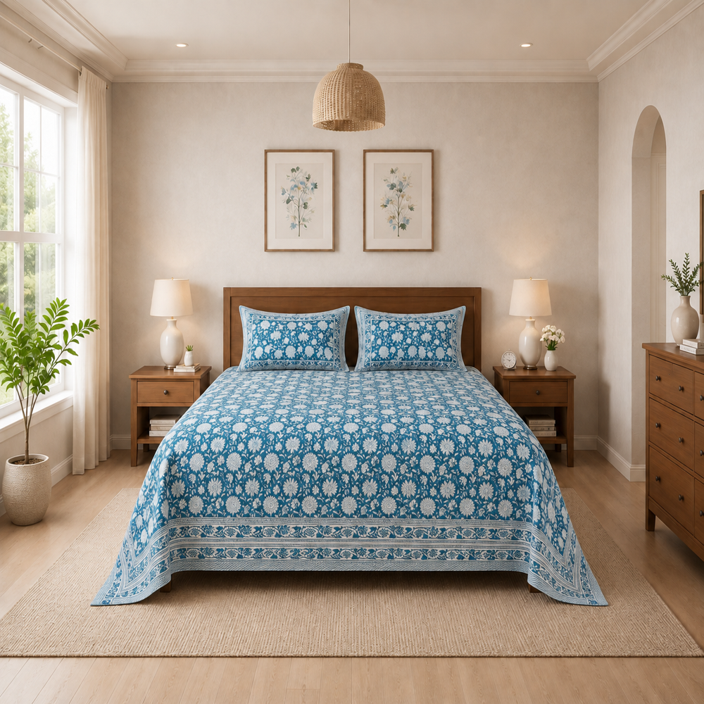 Pure Cotton King Size Bedsheet with 2 Pillow Covers | 108 INCH X 108 INCH