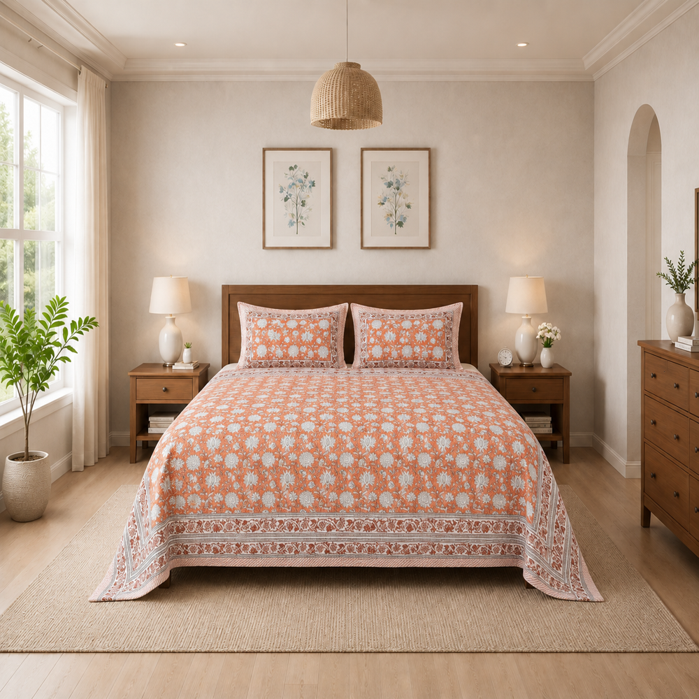 Pure Cotton King Size Bedsheet with 2 Pillow Covers | 108 INCH X 108 INCH