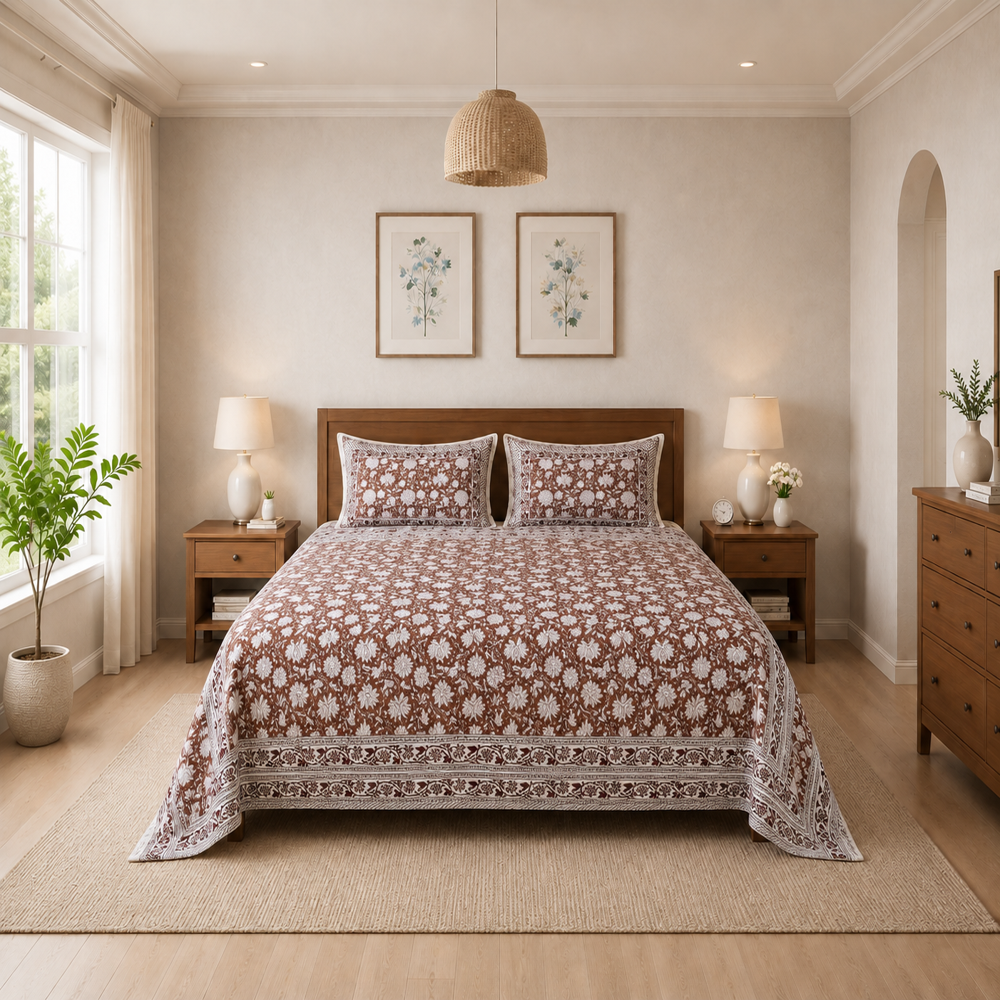 Pure Cotton King Size Bedsheet with 2 Pillow Covers | 108 INCH X 108 INCH