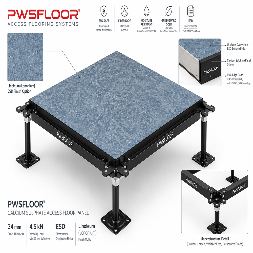 4000 Series Linoleum Calcium Sulphate Raised Flooring - Color: Blue (As Seen In Image)