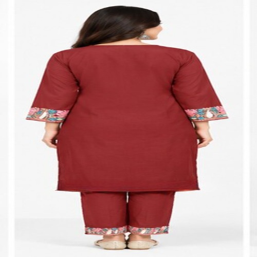 Maroon Floral Embroidered Kurta Pant Set