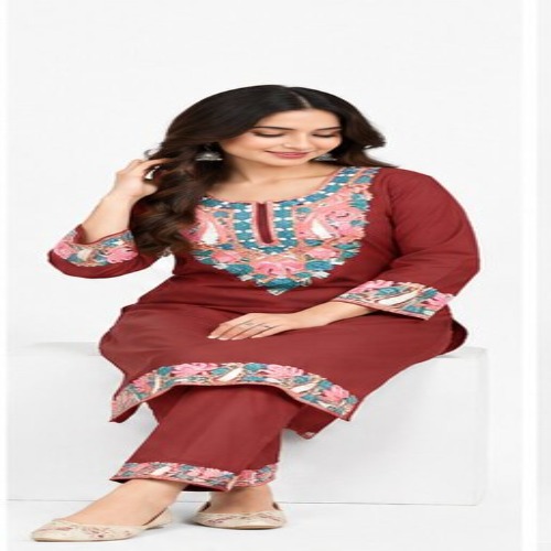 Maroon Floral Embroidered Kurta Pant Set