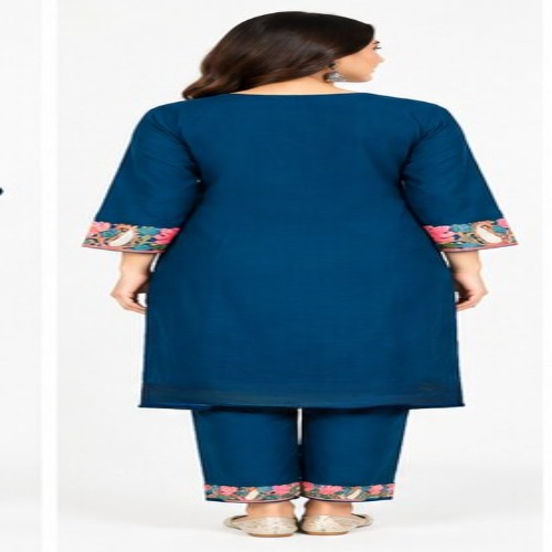 Nevy Blue Floral Embroidered Kurta Pant Set