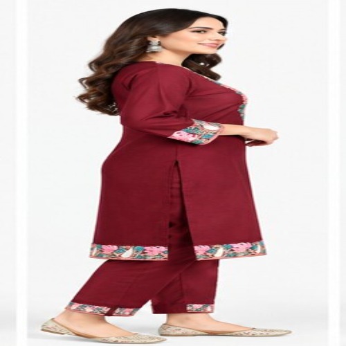 Maroon Floral Embroidered Kurta Pant Set