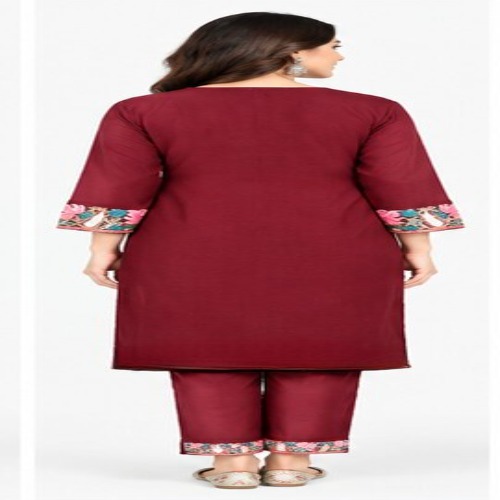Maroon Floral Embroidered Kurta Pant Set