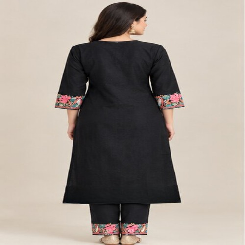 Black Floral Embroidered Kurta Pant Set