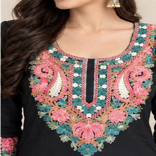 Black Floral Embroidered Kurta Pant Set