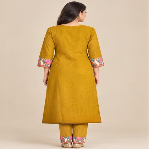 Mustard Yellow Floral Embroidered Kurta Pant Set