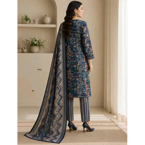 Womens Blue Floral Printed Rayon Fabric Kurtha Set With Dupatta