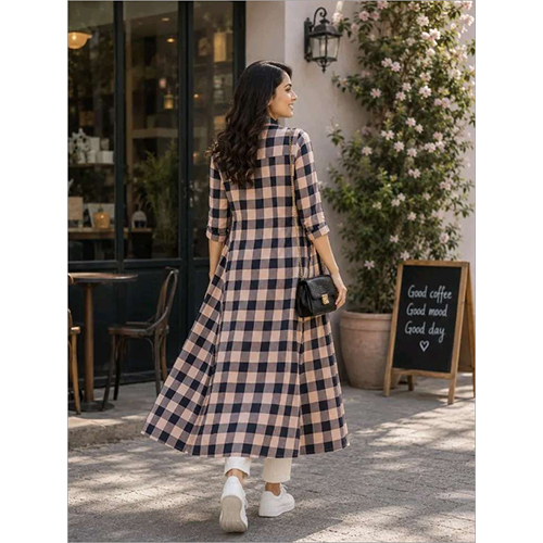 Womens Peach Checked Longline Shrug