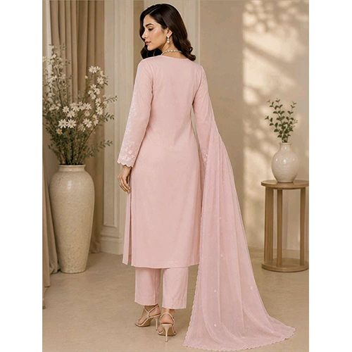 Womens Light Pink Printed And Embroidered Kurta Sets With Dupatta