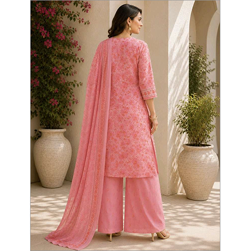 Womens Pink Printed And Embroidered Kurta Sets With Dupatta