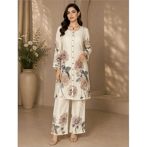 Womens Beige Rayon Kurta Palazzo Set